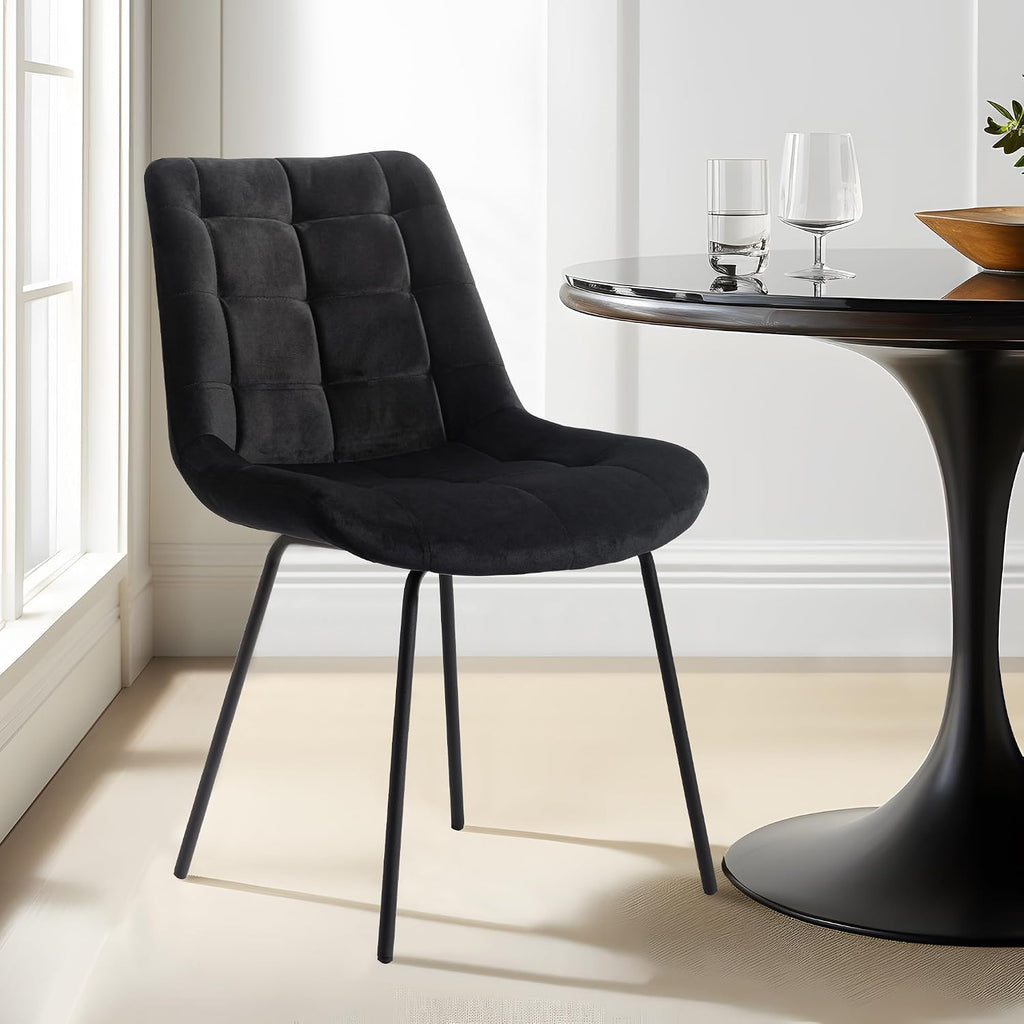 NicBex Velvet Dining Chairs, Upholstered Reception Chairs, Tufted Accent Chair with Metal Legs for Home Kitchen, Living Room, Set of 2, Black