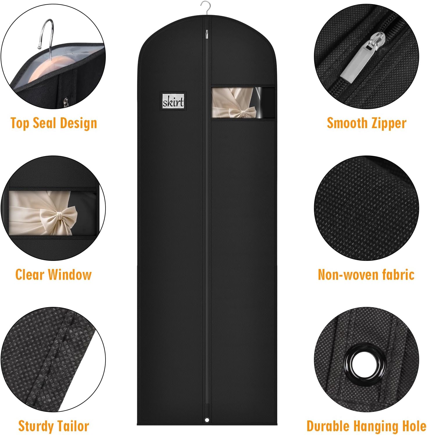 Syeeiex 72 Inch Dress Bags for Gowns, Dress Garment Bag, Set of 3, Black | Breathable Suit Bag, Dustproof Hanging Garment Bag, Clear Window and ID Card Holder for Fur Coat and Long Dress Gown