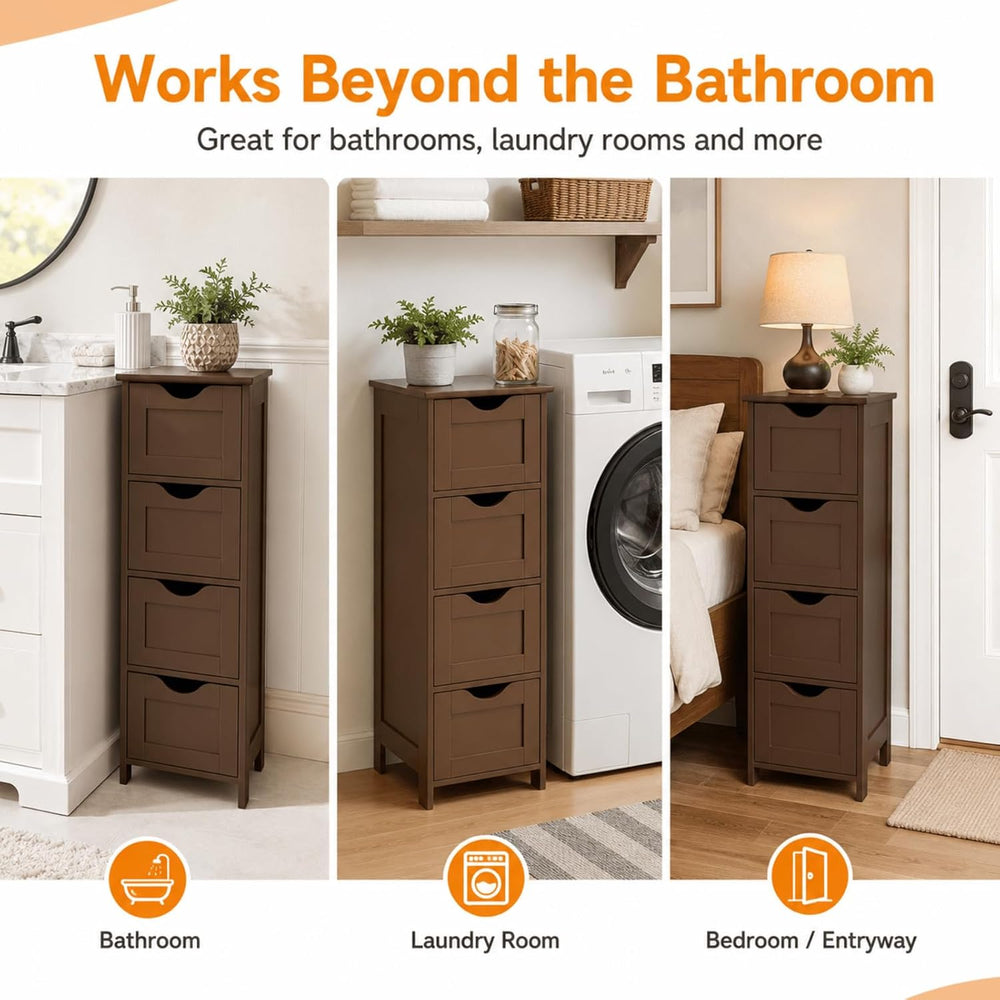 VINGLI 4-Drawer Bathroom Storage Cabinet, Slim Freestanding Floor Cabinet Org...