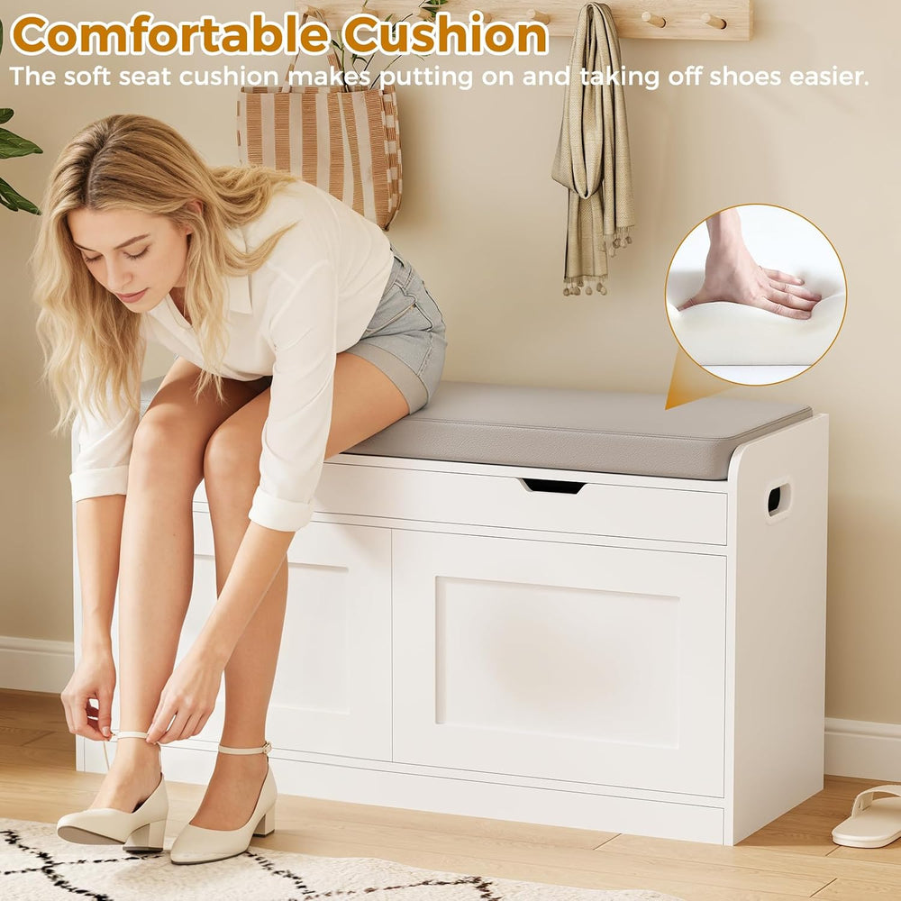 2-Tier Storage Bench, 39.4" Wide Shoe Bench with Lift-Up Top, Shoe Stora...