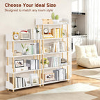 5-Tier Wooden Bookshelf, Modern Open Bookcase with Solid Wood Frame and Top Edge, Sturdy Freestanding Storage Organizer for Living Room, Bedroom, Home Office (White)
