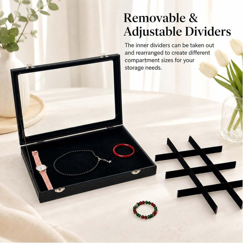 Black 12 Grid Jewelry Organizer Display Box with Transparent lid Bracelets Display Case Bracelet Box with Clasp Bangle Organizer Drawer Insert Bangle Brooch,Gift for Women Girls(12 Grid)