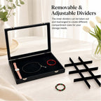 Black 12 Grid Jewelry Organizer Display Box with Transparent lid Bracelets Display Case Bracelet Box with Clasp Bangle Organizer Drawer Insert Bangle Brooch,Gift for Women Girls(12 Grid)