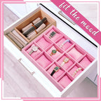 Henoyso 2 Pieces 12 Grid Velvet Watch Tray Jewelry Organizer Stackable Watch Bracelet Bangle Display Holder Adjustable Pillow(Pink)