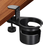 MYITYARD Desk Cup Holder Clamp, Anti-Spill Clip On Table Cup Holder, Rotatable Water Bottle Stand Drink Coffee Mug Storage, Office Accessories for Home and School (Black)