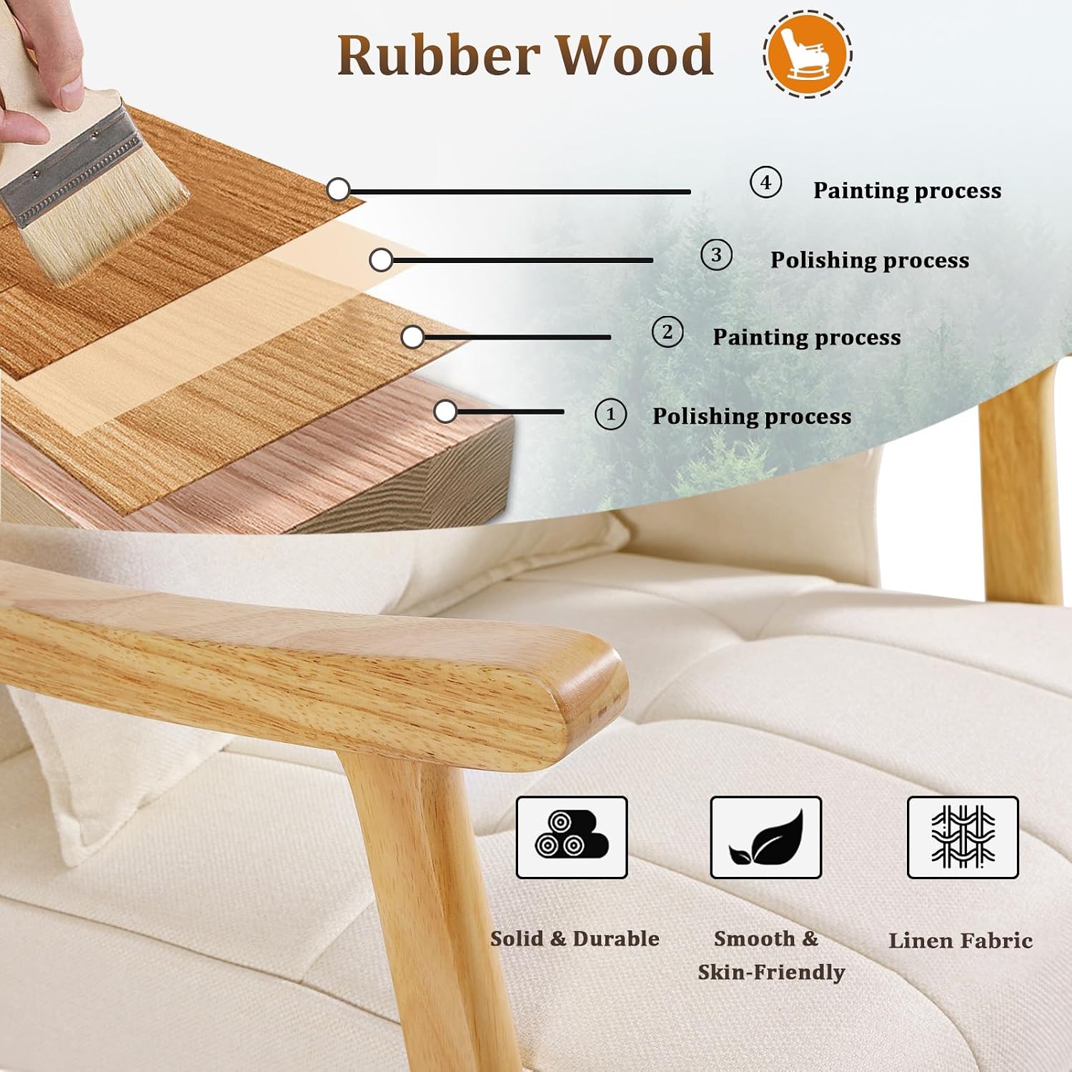 NOBLEMOOD Upholstered Rocking Chair with Ottoman, Solid Wood Frame | Modern Nursery Glider Rocker Chair with Side Pocket, Linen High Back Accent Chair with Padded Seat for Living Room Bedroom