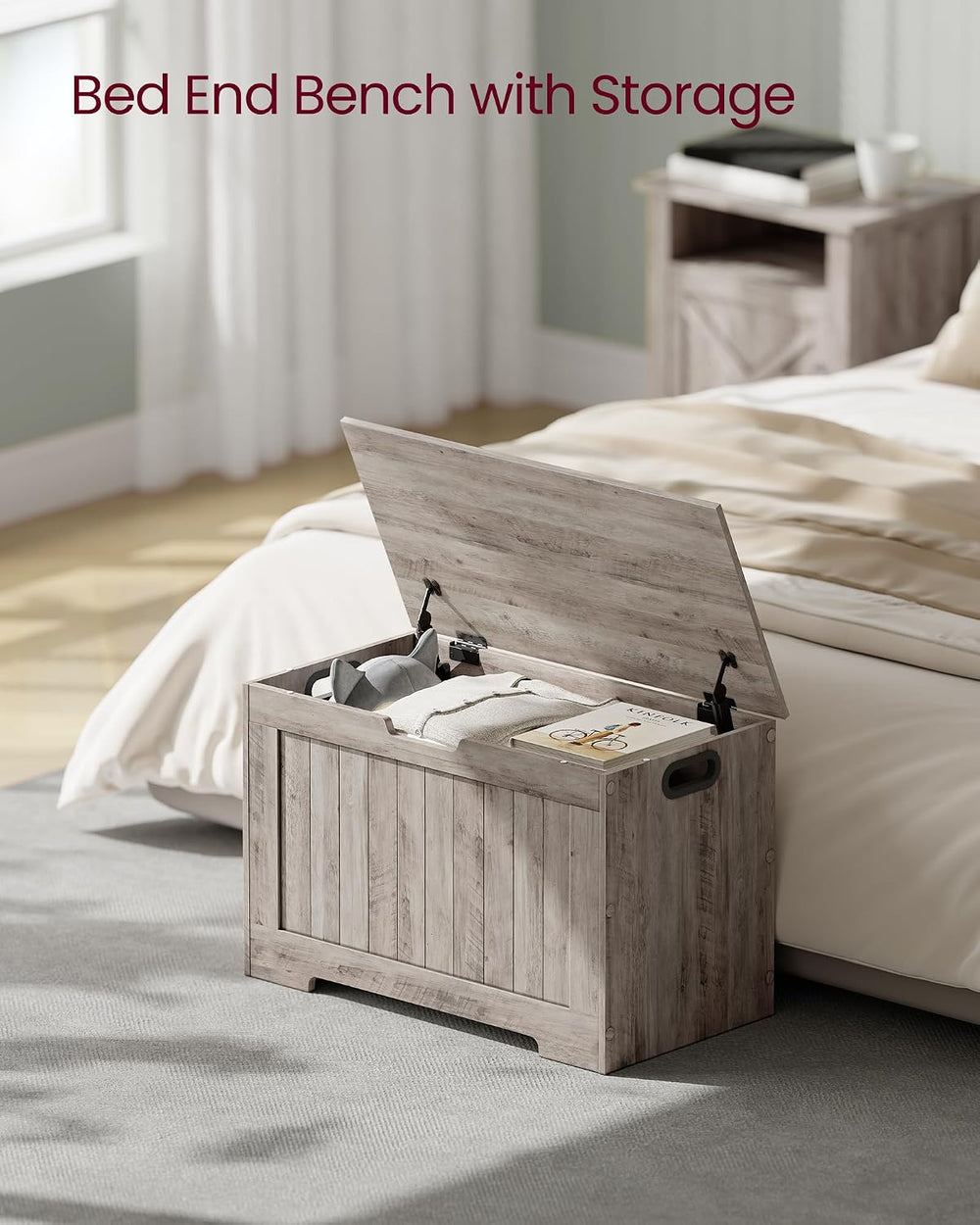 VASAGLE Storage Chest, 29.9 Inches Width Bench with 2 Safety Hinges | Shoe Be...