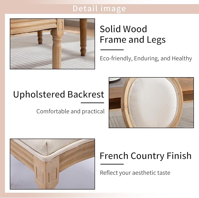 French Country Dining Chairs Set of 2, Cream Kitchen & Dining Room Chairs Set of 2, Ivory Linen Upholstered Dining Chairs, Wood Legs, Sillas De Comedor (Fabric, Beige, 2Pcs)