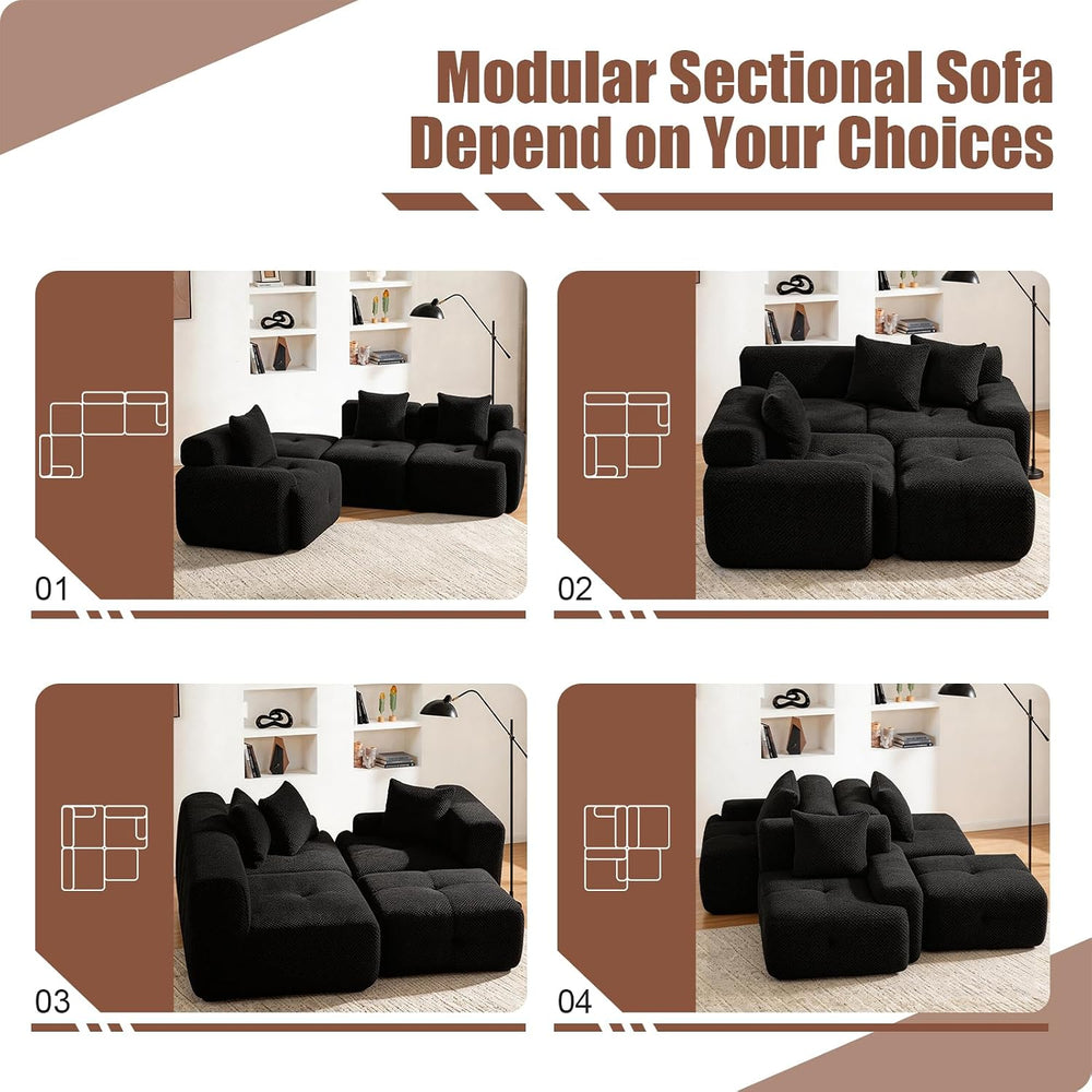 135" Cloud Couch Sectional with 2 Ottoman, U-Shaped Sofa | Modern Modula...