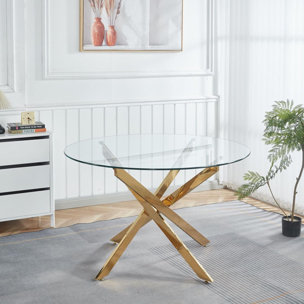 47.24" Round Dining Table for 6 8, Modern Clear Glass Kitchen Table for ...