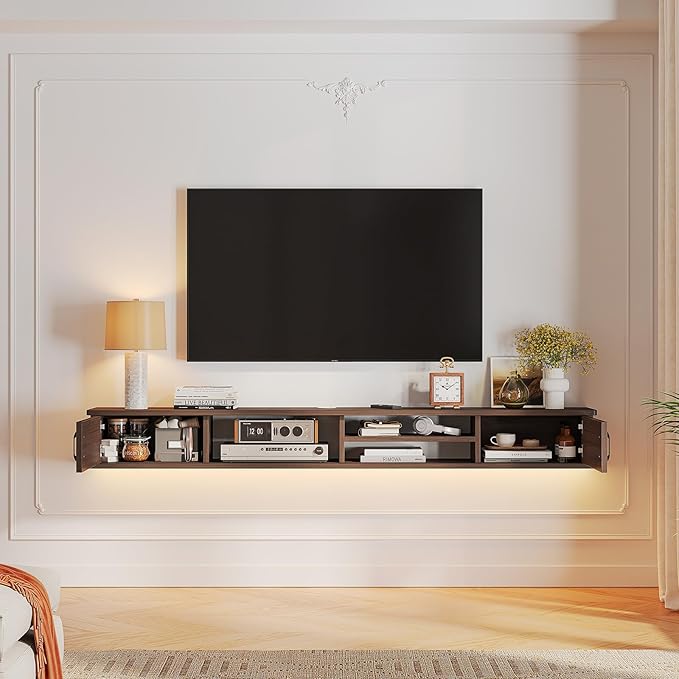 FurniNova Floating TV Stand,78'' Wall Mounted TV Console,Floating TV Shelf,Wall TV Cabinet,Floating Entertainment Shelf,Walnut
