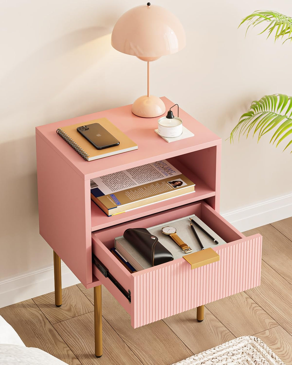 Nightstand,Morden Bedside Table with Gold Frame,Small Night Stand,End Table,B...