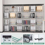 Beauty4U Glass Display Cabinet with 12 Shelves, Extra Large 3 Columns 2 Doors Curio Cabinets for Living Room, Bedroom, Office, Black Floor Standing DIY Glass Bookshelf, Quick Installation