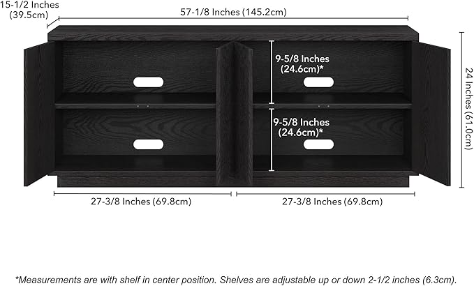 Henn&Hart Fluted TV Stand for TVs up to 65" with 2 Concealed Ribbed Storage Cabinets and Adjustable Shelves for Living Room, Family Room, or Office, Natural Black