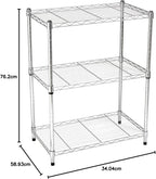Amazon Basics 3-Shelf Adjustable Heavy Duty Steel Wire Rack Storage Shelving Organizer for Kitchen, Garage, 23.2" L x 13.4" W x 30" H, Chrome