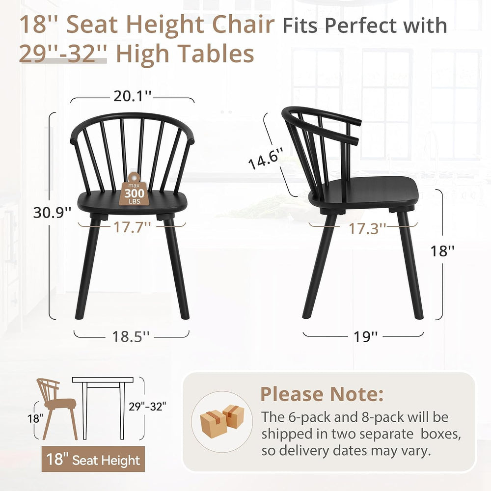 LUE BONA Black Dining Chairs Set of 8, Farmhouse Wood Dining Chairs with Semi...