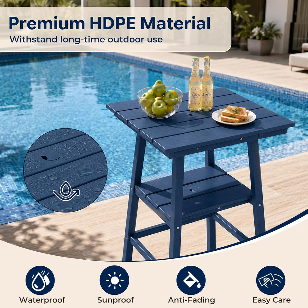 HDPE Square Outdoor Bar Table, All-Weather Bar Height Patio Table, Navy Blue