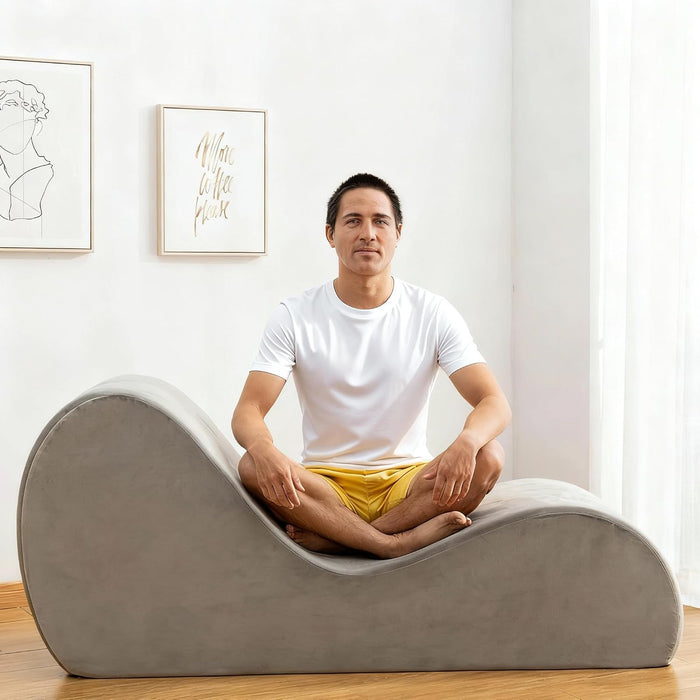 Yoga Chaise Lounge Chair, Velet Yoga Lounge Chair for Stretching Relaxation with Side Pockets Non-Slip Bottom Removable Cover (Grey)