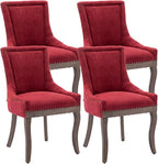 Modern Dining Chairs Set of 4, High Back Dining Chairs Side Chairs with Solid Wood Legs, Upholstered Fabric Dining Room Chairs for Dining Room Kitchen, Burgundy Red