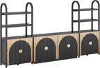 BELLEZE 4-Piece Modular Arched TV Stand Entertainment Center Set, Mid Century Modern 2 Piece 72″ Tall Storage Cabinets and 2 piece 65″ Fluted TV Console for Living Room (Camel)