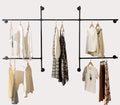 Industrial Pipe Clothes Rack Wall Mounted Clothing Rack,Heavy Duty Iron Pipe Garment Rods,Detachable Multi-Purpose Clothing Hanging Rod/Garment Bar, Black