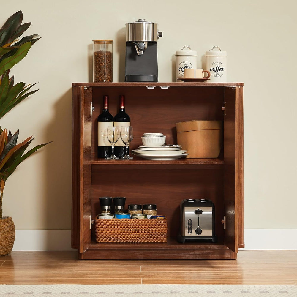 Buffet Cabinet with Curved Wave Design, Multi-Functional Sideboard with Adjus...