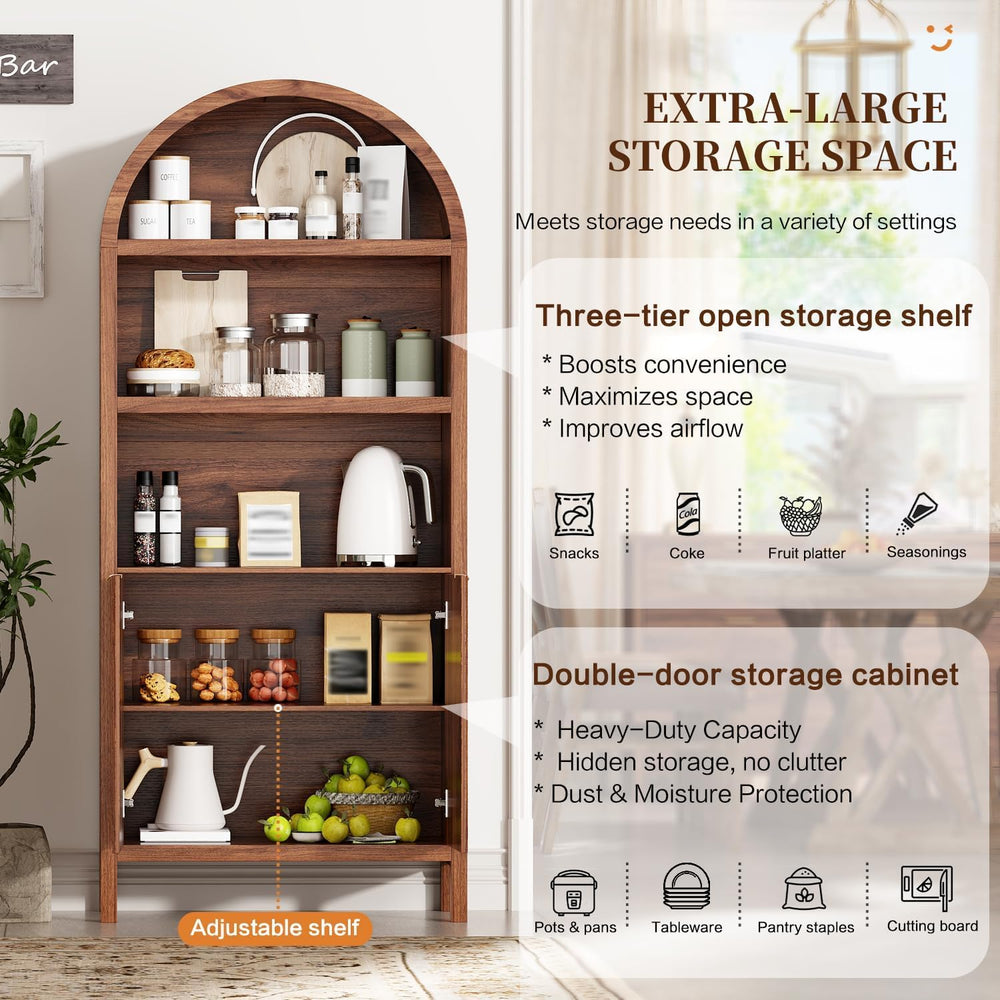 Ieejdn 71" Tall Arched Kitchen Pantry,Modern Fluted Wood Storage Cabinet...