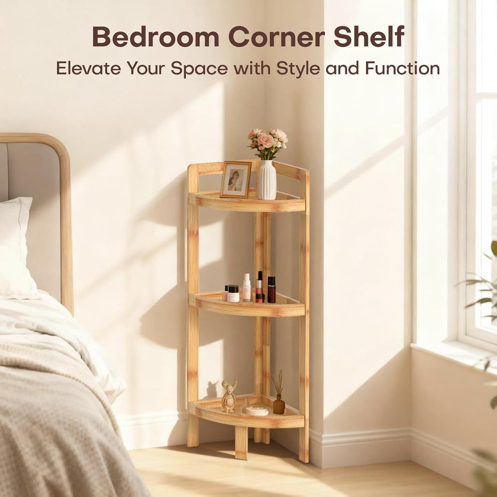 2026 New Bamboo Standing Shelf, 3 Tier Corner Shelf Stand, Free-Standing Shel...
