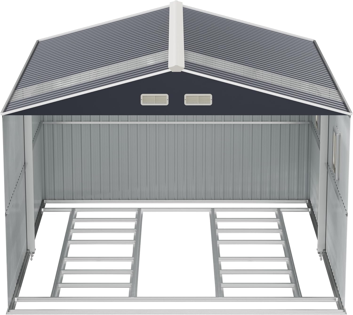 10x12 Metal Shed with Floor Frame Kit & Reinforced Construction - Translucent Roof Panels for Natural Light, Lockable Doors,Vents,Windows, Weatherproof Garden/Backyard/Patio Outdoor Storage