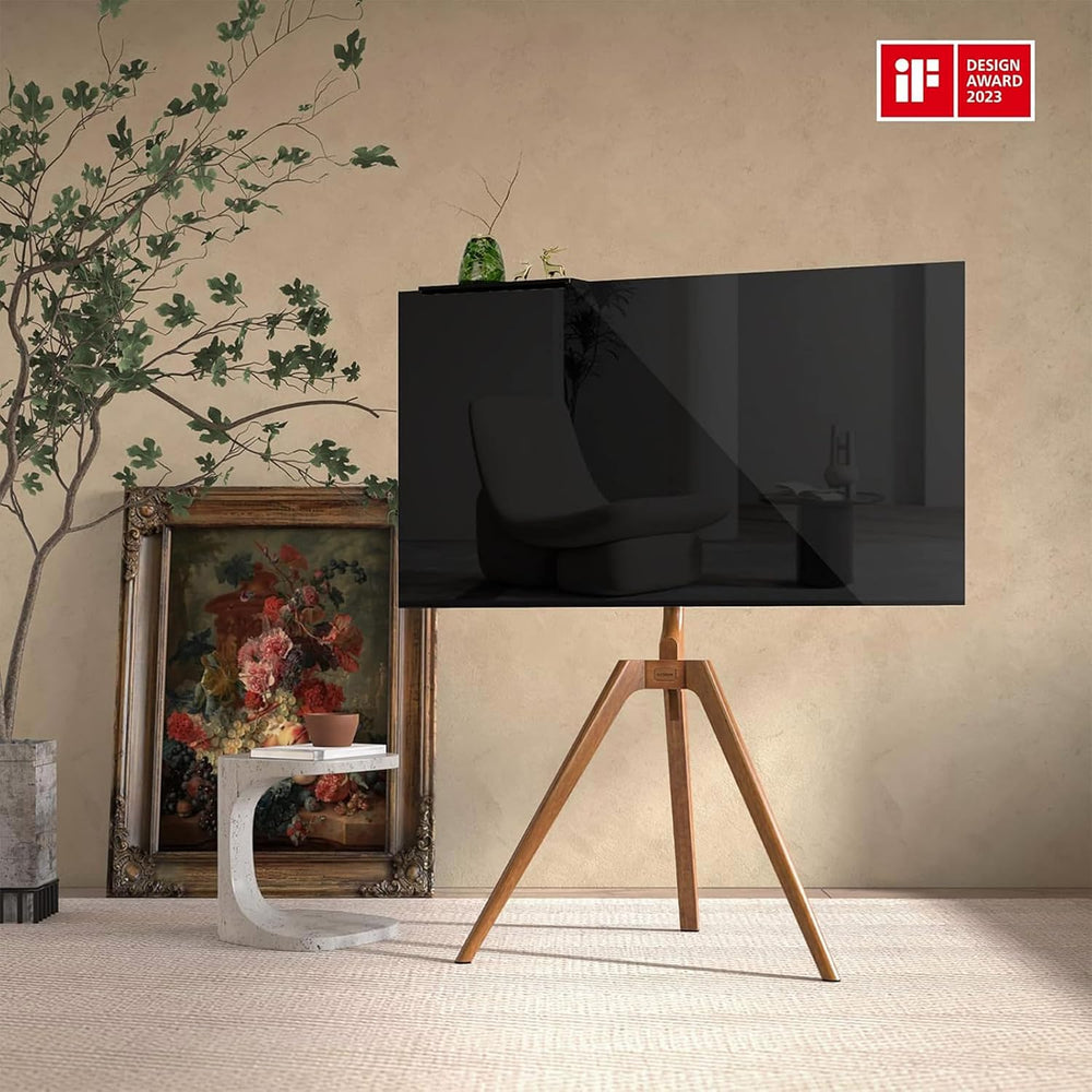 PUTORSEN Solid Wood Easel TV Stand for 45-65'' TVs, Hidden Cable, Wal...