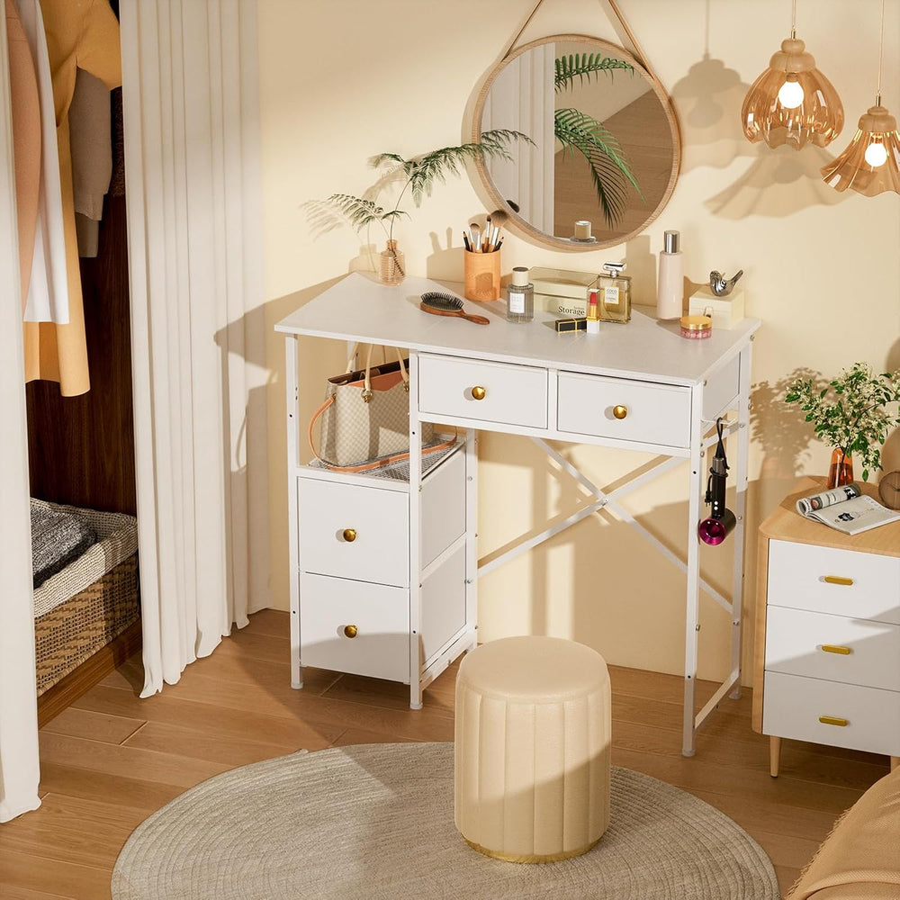 3IngSeagulls White Vanity Desk Without Mirror, Small Makeup Desk with 4 Fabri...