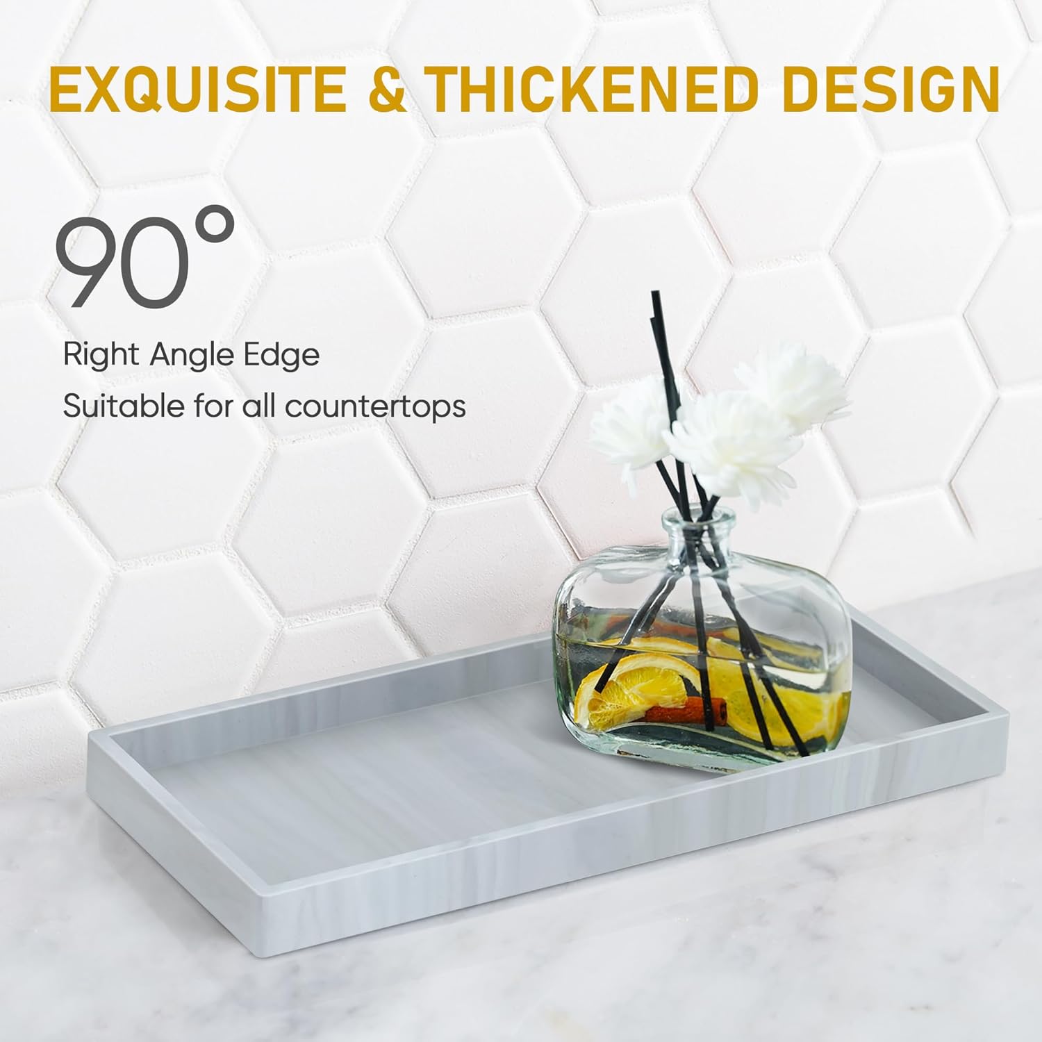 Silicone Bathroom Tray,Shatterproof Bathroom Vanity Tray,High-Grade Silicone Durable Rectangle Tray for Bathroom Trays for Counter Soap Dispenser Tray-Large 10.6 * 5.1 in