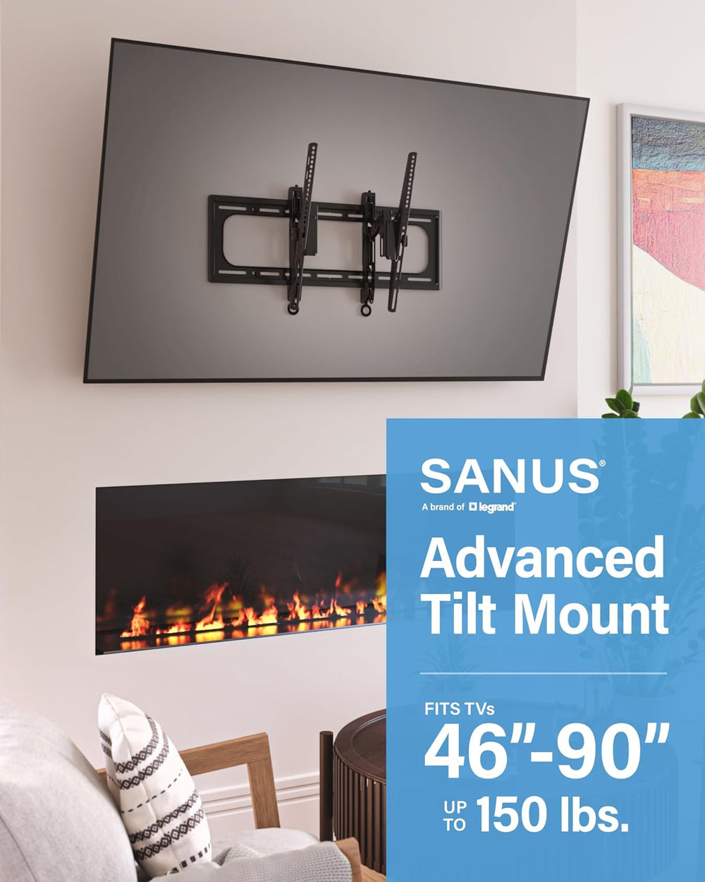 SANUS Preferred Extendable Tilt TV Wall Mount for 42 to 90 inch Screens up to...