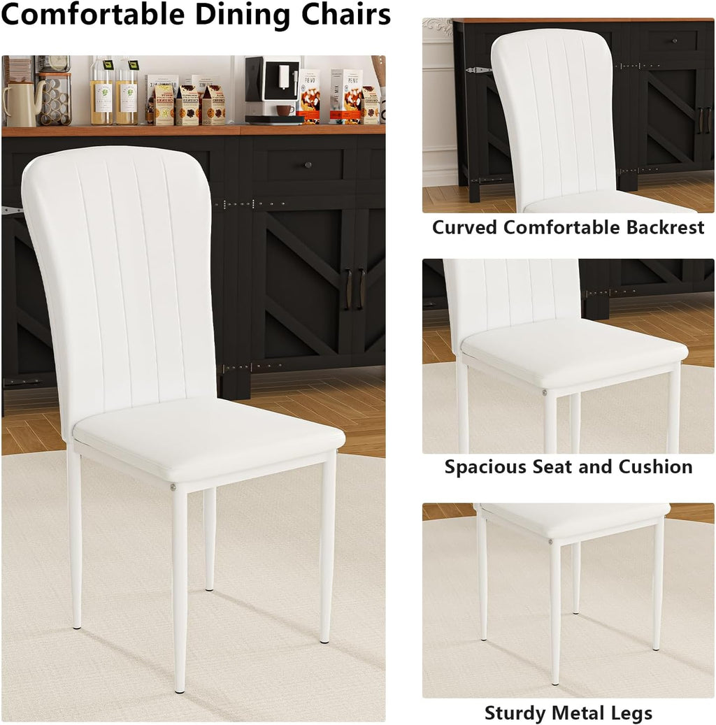 Glass Dining Table Set for 4, Modern Round Dining Room Table with Chairs, 5 Piece Kitchen Table and Chairs Set, for Living Room, Small Space (Include 4 White Chairs)