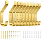 Coat Hooks Wall Mount for Hanging: 20LB Sturdy Hanger for Backpack, Towel, Bag, for Closet, Bathroom, Door, Mushroom, Brushed Gold 10 Pack, 3.75"