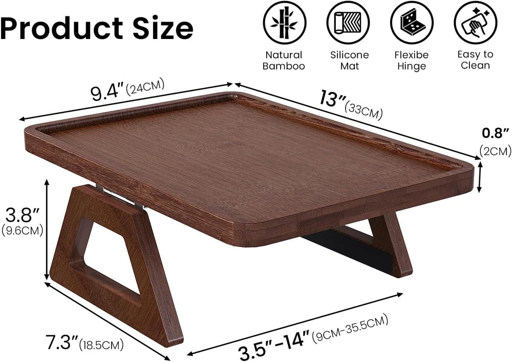 2 Pack Bamboo Couch Arm Tray,Folding Sofa Armrest Table(Brown) | Clip-On Couc...