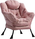 HollyHOME Modern Fabric Large Lazy Chair, Accent Oversized Comfy Reading Chair with Armrest, Thick Padded Cozy Lounge Sofa for Living Room, Bedroom, Dorm, Gilding Pink