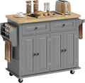 HOMCOM Kitchen Island Cart with Solid Wood Top 44" Mobile Gray | Kitchen Island Table, on Wheels, Storage Cabinets, 2 Drawers, Adjustable Shelves, Spice Rack & Towel Bar, for Dining Room