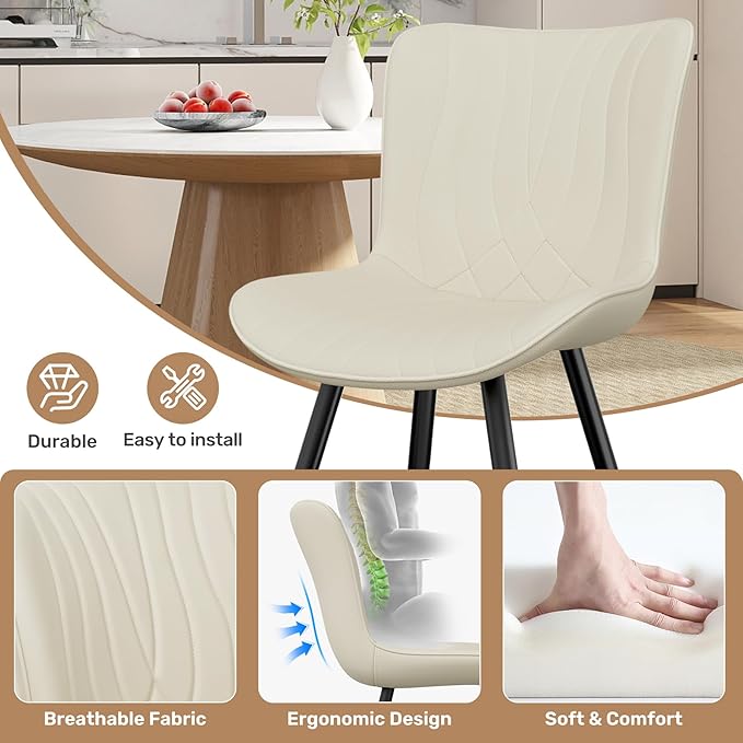Dining Chair Set of 2 PU Leather Dining Room Chairs Upholstered Comfy Dining Chairs Modern Kitchen Armless Side Chair with Sturdy Metal Legs,Beige