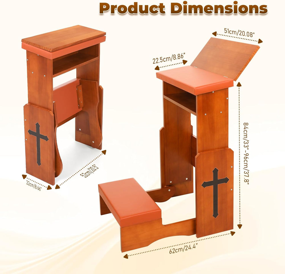 Prayer Kneeler Bench with Book Rest, Adjustable Height Foldable Kneeling Benc...