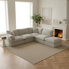 143" Cloud Modular Sectional Sofa,Light Beige Down Filled Sofa 4 Seat with Chaise,Minimalist Sofa Cover Washable and Replaceable Couches for Living Room,Sectional Sofa Deep Seat