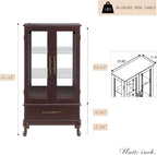 52" Lighted Accent Curio Cabinet, 3-Tier Antique Storage Cabinet with Tempered Glass Adjustable Shelves & Drawer, Acrylic Panel, Bulb Included, China Display Case for Living Room/Kitchen (Dark Cherry)