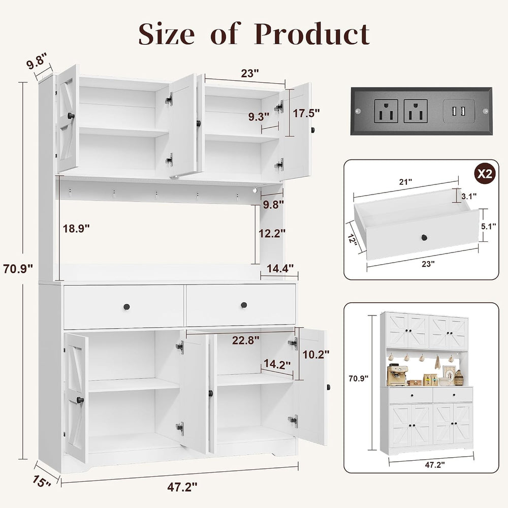 71" Kitchen Pantry Cabinet with Charging Station, Pantry Storage Cabinet...