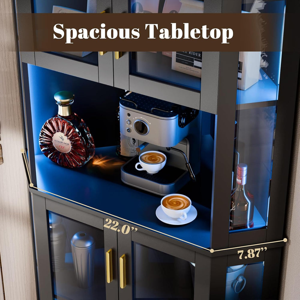 71'' Corner Wine Bar Cabinet,5-Tier Tall Home Liquor Coffee Bar Cabinet