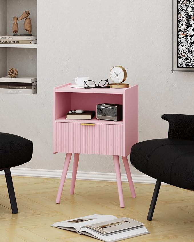 Nightstand,Modern Bedside Table with Storage Drawer and Open Wood Shelf, for ...