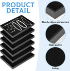 Rainmae 6 Pcs Velvet Stackable Jewelry Tray Showcase Display, Jewelry Organizer Trays for Drawers and Countertop, Black Empty Plates for Necklace, Ring, Bracelet, and Earring Storage Display