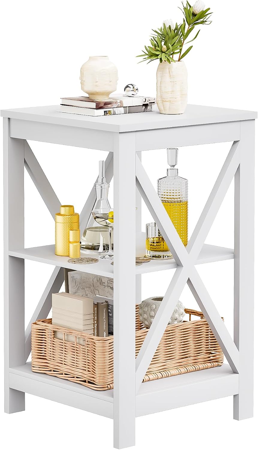 SEJOV Side Table for Living Room, White End Table with 3-Tier Storage Shelves...
