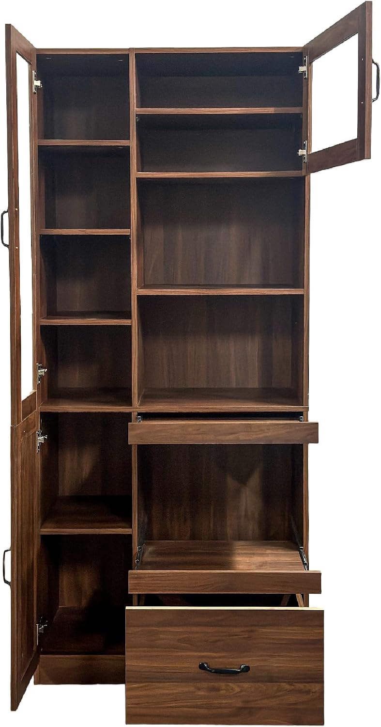 70.87" Tall Kitchen Pantry Storage Cabinet with Pull-out Trays, Farmhous...