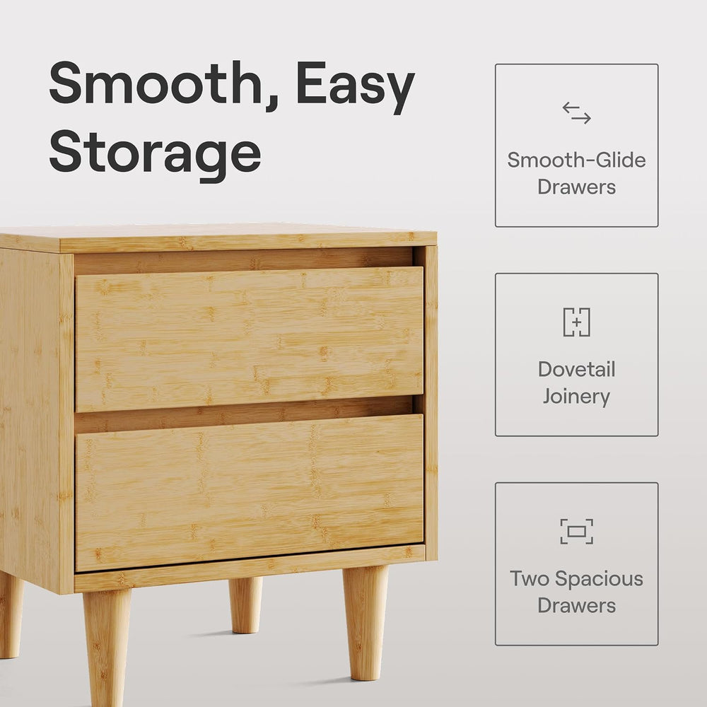 Nectar Bamboo Nightstand, Natural, 23" Height, Japanese Joinery | Bamboo...