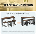 Merax Modern Design 4-Piece Counter Height Extra Long Dining Table Set with 3 Stools and Side Table with Footrest,Space-Saving Pub Kitchen Set,Easy Assembly,Dark Brown
